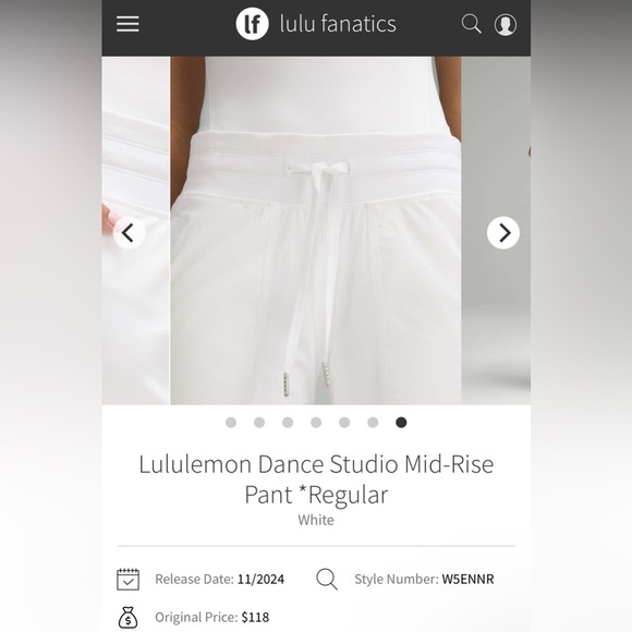 Lululemon White Lined Dance Studio Pants Women’s Size 8 - Picture 4 of 10